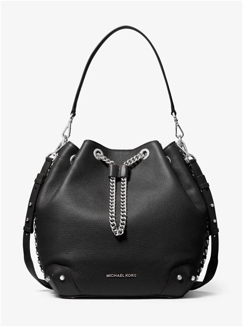 Michael Kors Large Black Leather Alanis Bucket Bag 